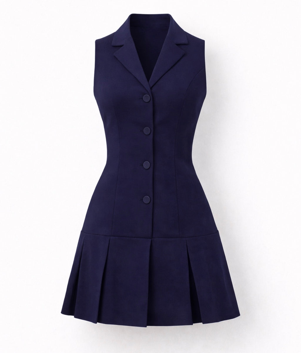 Robe Éclipse bleu marine Maison Petrosyan, vue de face, robe de soirée élégante en précommande